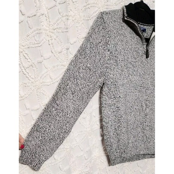 Izod Boys Quarter Zip Sweater Sz M 10 / 12 Black Ivory Preppy Schoolboy Speckled - Picture 8 of 12
